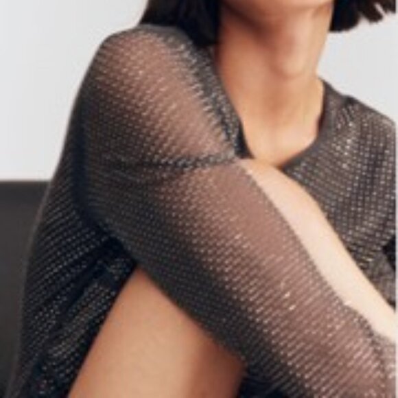 Rhinestone-embellished dress dark grey long sleeve mesh sz S H&M - Picture 14 of 16